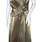 Cachet Dress Womens 4 Gold Satin Gown Rosette Evening Wear Formal Wedding Party Photo 0