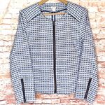 J.Crew Navy and White Heart Textured Jacquard Zip-Up Jacket Blazer Photo 0