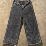 Uniqlo  Jeans Juniors Sz 11 Wide Leg Black Acid Wash High Rise Cropped Pants Dark Photo 0