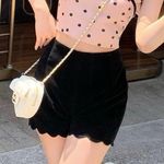 Japanese Kawaii Gyaru Y2K Doll Black Velvet Comfy Scalloped Trim Shorts Size XS Photo 0