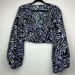 Live 4 Truth ANIMAL PRINT BALLOON PUFF LONG SLEEVES CROPPED BLOUSE Sz Large SMOCKED WAIST Photo 0