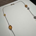 J.Crew Talbots Amber Shade Glass Clear Rhinestone Gold Tone Station Chain Necklace 34in Photo 3