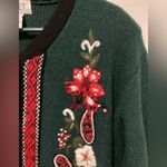 Koret Green Ugly Christmas Embroidered Floral Button Down Cardigan Sweater Size L Photo 6