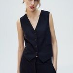 ZARA Women's Black Sleeveless Tie Back V Neck Button Down Vest Top Size XS Photo 0