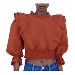ZARA  Ruffle Poplin Blouse Smocked Cropped Top Rust Orange Women Size‎ Small NWT Photo 0