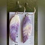 Wampum Quahog Earrings NWT NEW IN BOX Sterling Silver Curved Feather 🪶 Purple Photo 6