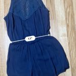 A'Gaci A’GACI Navy Blue Romper Lace Line Slit Back Stretchy Short Sleeveless size small Photo 3