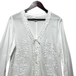 Soft Surroundings Cardigan Top MP Floral Embroidered Button Tie Front Cottage Photo 7