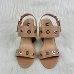Women's AMS Sarah Silver Grommet Accent Slingback Block Heel Sandals Shoes Nude Size 6.5 Tan Photo 3
