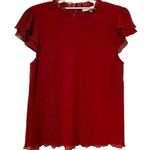 She & Sky  Ribbed Flutter Sleeve Pullover Blouse Crimson‎ Red Size Medium Photo 0