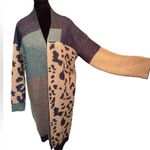Anthropologie Pilcro  Earthy Colorblock Leopard Print Longline Duster Cardigan Photo 1
