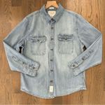 Abercrombie & Fitch Women's Muscle Denim Chambray Button Front Shirt Blue XL Photo 3