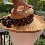 Cappelli Straworld 100% Straw Sun Hat Leopard cloth bow tie one size EUC Brown Photo 1