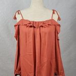 Joie  Womens Top Size S Orange Silk Cold Shoulder Ruffles Tassel Tie Long Sleeve Photo 0