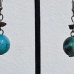 Blue Bead Dangle Earrings 2 Pairs of Dangle Earrings Bronze Bead Earrings Photo 0
