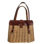 Vintage Wicker & Leather Basket Handbag – Mid Century Artisan Purse Brown Photo 2