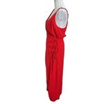 Vix Paula Hermanny Cyndi Dress Size Large Red Wrap Crinkled Voile Beaded Waist Photo 2