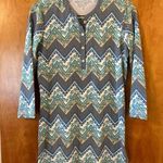 J. McLaughlin  for Dillards Blue Geometric Print Partial Button Tunic Shirt Small Photo 0