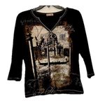 Clover Canyon Blue Canyon Clothing Women' Shirt XL Charcoal Rhinestone Venice Italy USA VTG Photo 0