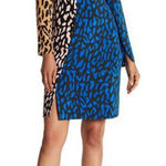 Diane Von Furstenberg  Color Block Silk Leopard Print Belmont Long Sleeve Dress Photo 0
