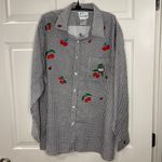 Vintage The Quacker Factory Embroidered Top Women's Plus Size 1X Gingham Cherry Black Photo 1