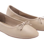 Mango  MNG Leather Ballet Flats with Bow Detail Beige Size 38/US 7.5 Photo 0
