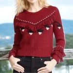 Love Shack Fancy ‎ Atlas Fringe Crop Red Baby Alpaca Wool Blend Sweater Size Small Photo 1