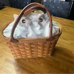 VTG Longaberger Tan Woven Basket with Leather Handles purse 2001 Brown Photo 1
