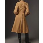 Anthropologie Printed Poplin Shirtdress 18 Tan Floral Line Art Midi Dress Photo 1