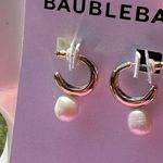 BaubleBar  gold tone open loops white pearl drops earrings Photo 0