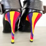 Paloma Barcelo Black Leather Colorful Heel Ankle Buckle Contemporary Boots 39 Size 8 Photo 5