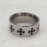 Silver Black Enamel Cross Band Ring Size Photo 2