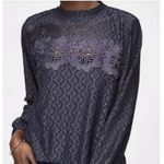 Ann Taylor LOFT Gray Lace Mosaic Floral Sheer Long Sleeve Mock Neck Blouse Top Size M Photo 5