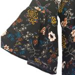 Solitaire Black Floral Print Bell Sleeve Blouse Size L Photo 2