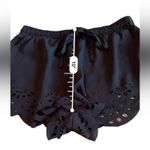 Brandy Melville  Black Floral‎ Laser Cut Eyelet High Rise Drawstring Shorts OS Photo 10