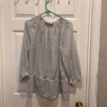 Loft  Women's Blouse Top L‎ White Black Square Dot Tie Neck Long Sleeve Career Photo 6