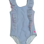 Ruffle Butts Girls' Seersucker Blue‎ Stripe Waterfall One Piece Size 8 UPF 50+ Blue Photo 0