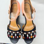 Marni Pink Black Leather Rhinestone Platform Wedges Heels Womens 7 Coquette Photo 4