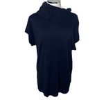 Vince Camuto Foldover Split Neck Short Sleeve Black Knit Tunic Sweater Size M Photo 2