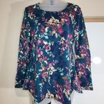 Crochet Floral Dark Green Long Sleeve Top Medium Photo 1