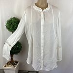 XCVI  White Long Sleeve Colarless Blouse L Photo 0