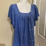 Sundry  Top Blouse Womens Smocked Elastic Neckline Short Flutter Sleeve Flowy M Photo 0