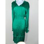 Estelle Green Satin Pleated Midi Dress Long Sleeve Smocked Waist Plus Size 1X‎ Photo 4