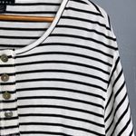 Tribal Black and White Striped Blouse Henley Tunic XL Size M Photo 3