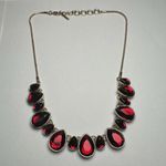 Nine West Signed Red Rhinestone Gold Tone Necklace Signed Adjustable Photo 0