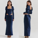 House Of CB 'Dana' & Charlene Navy Puff Sleeve Corset & Maxi skirt Set NWOT L Photo 11