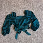 Lulus  Emerald Satin Wrap Blouse Photo 2