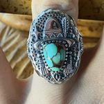 Natural Blue Moon Turquoise Sterling Silver Cowboy Ring Size 7 Photo 0