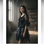 Gothic Black torn shredded look Dress with White Cross Pattern Size L Photo 1