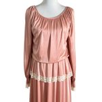 Vintage 70s Union Made Midi Dress Size M Floral Lace Long Sleeve Pink Feminine Size M Photo 1